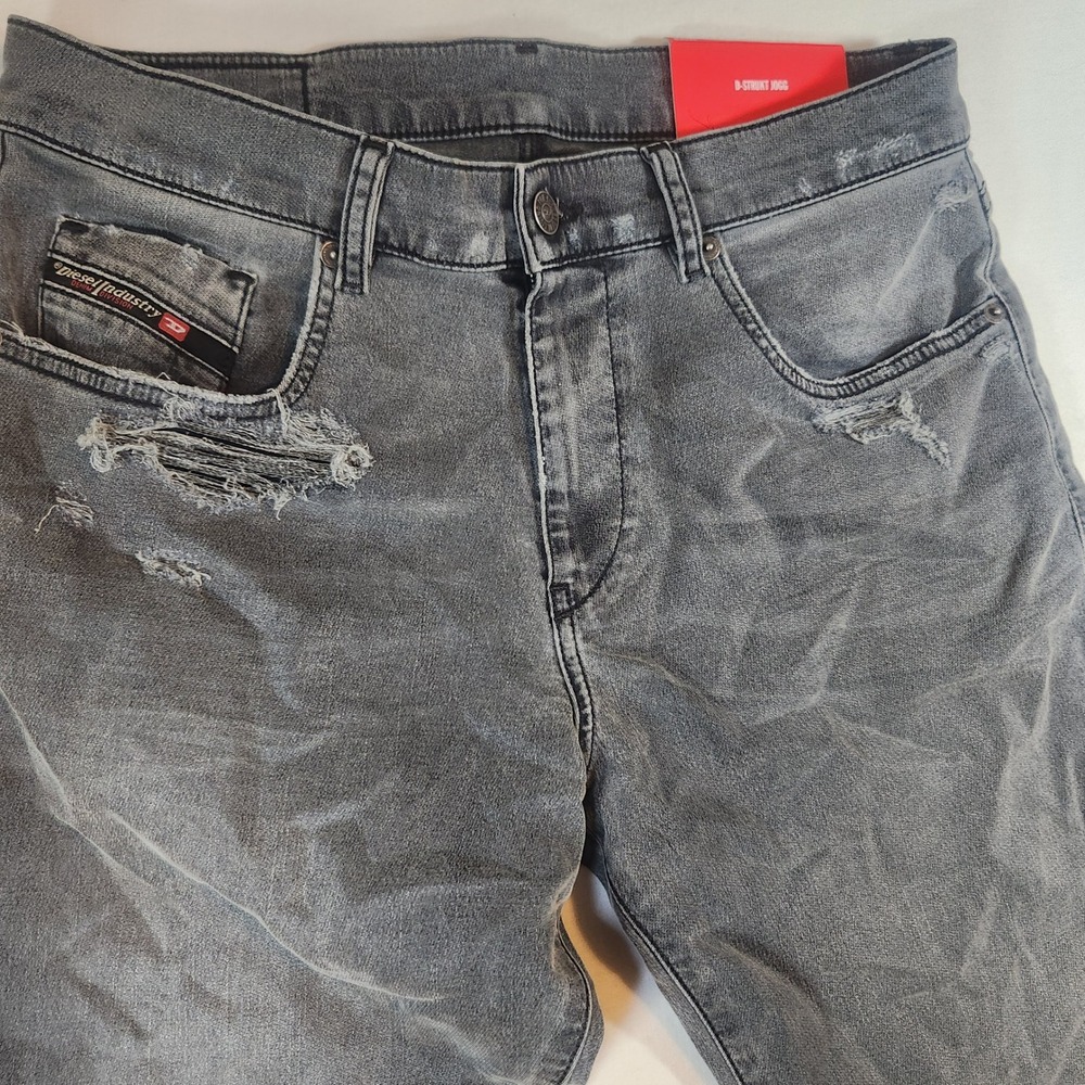 Diesel D-Strukt Jogg Slim Jeans Grey Distressed Denim Joggers 068CN